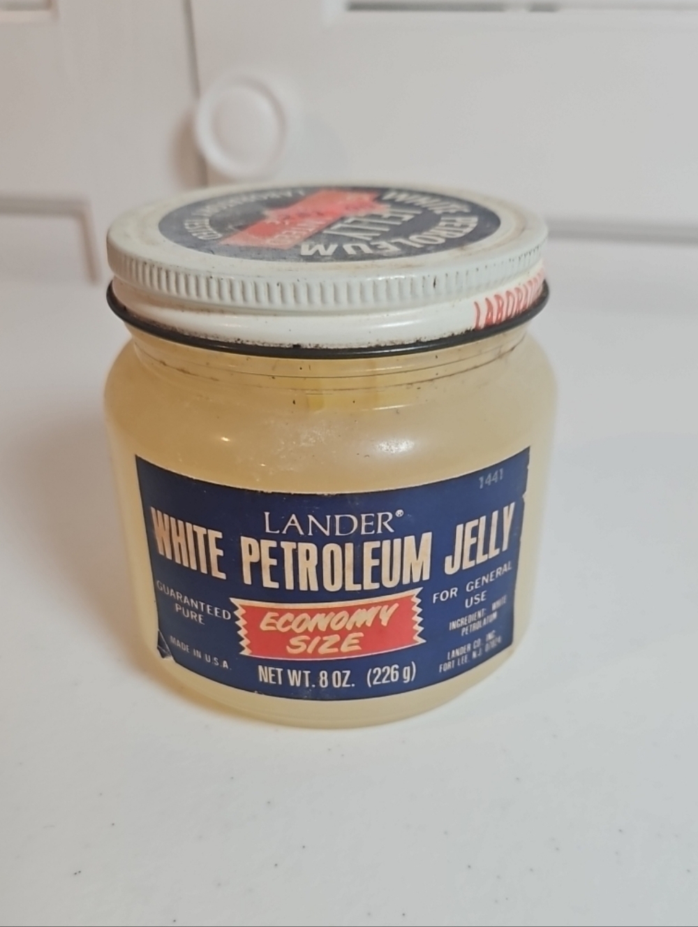 1960s 8oz Lander Petroleum Jelly Glass Jar Vintage 3/4 Full USA